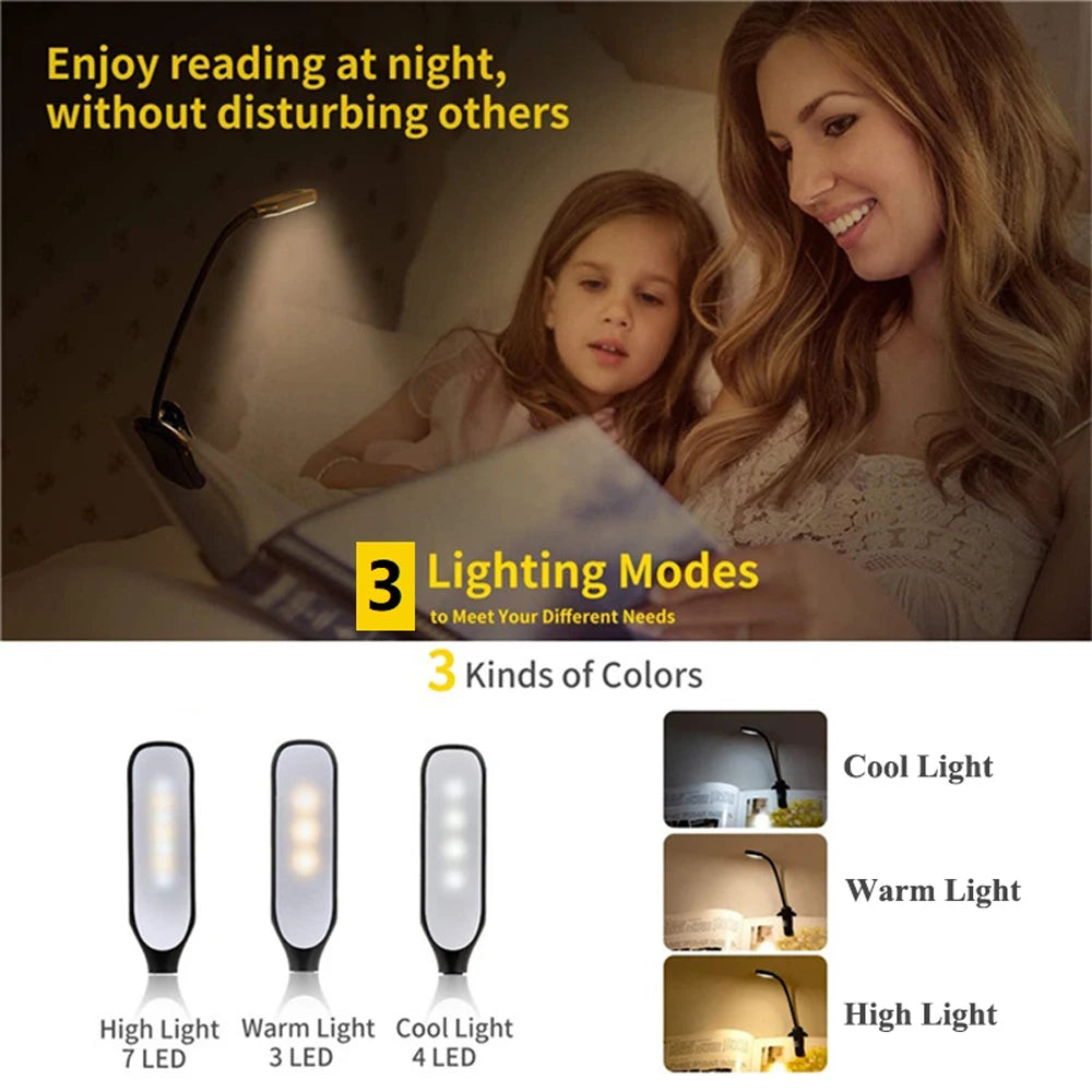 Lampe De Lecture Clip LED — Éclairage Nocturne Mains Libres